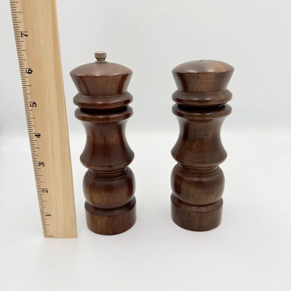 Vintage Mid Century Modern Dark Wood Salt Shaker and Pepper‎ Mill Set 7 Inch